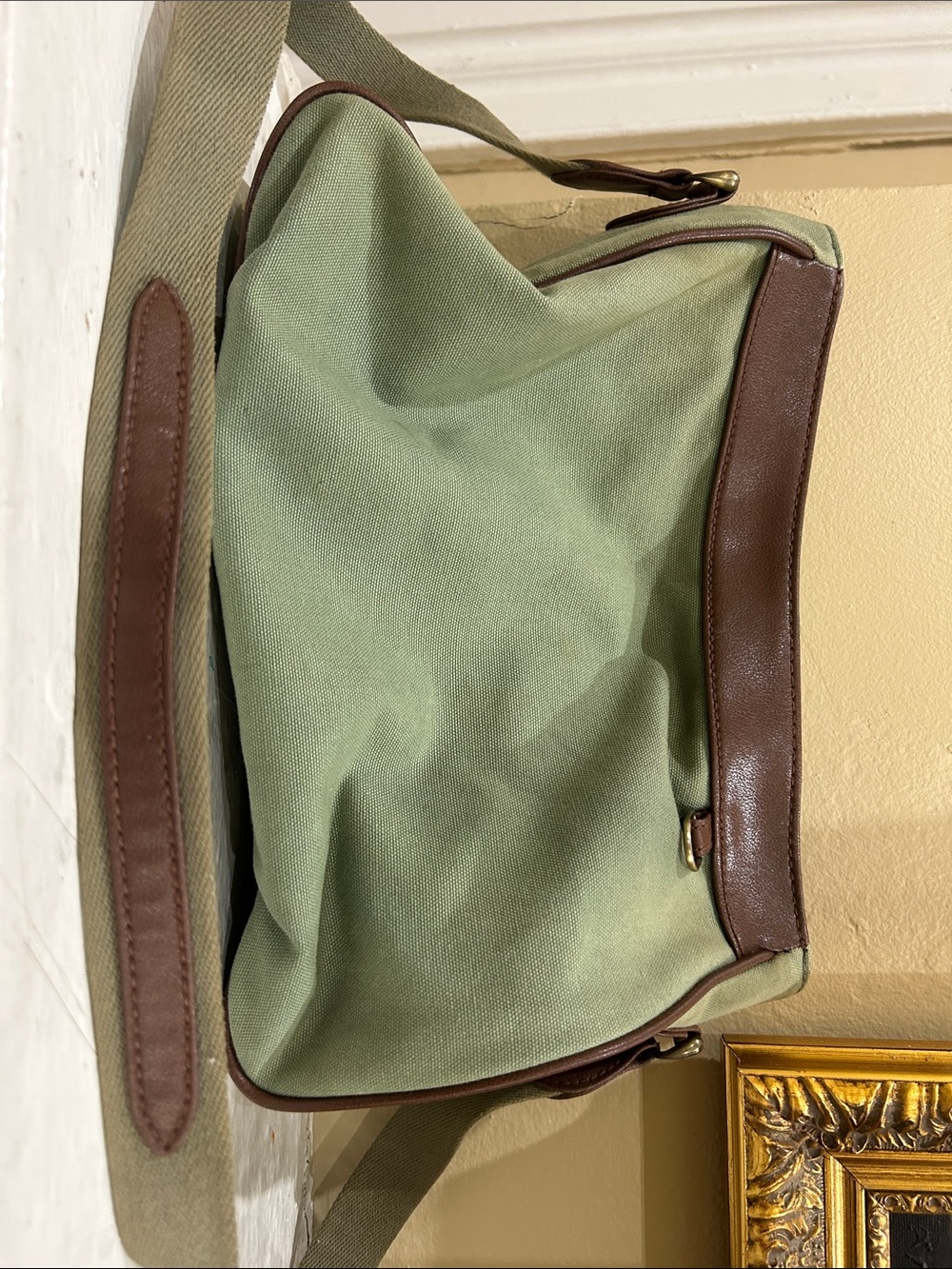 Vintage Etienne Aigner Olive Canvas Bag with Brown leather trim